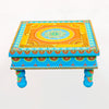 Hand Printed Wooden Decorative Chowki Sky Blue