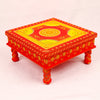 Hand Printed Wooden Decorative Chowki Red & Yellow