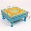 Hand Printed Wooden Decorative Chowki Sky Blue