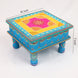 Hand Printed Wooden Decorative Chowki Sky Blue