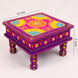 Hand Printed Wooden Decorative Chowki purple colour