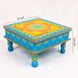 Hand Printed Wooden Decorative Chowki Sky Blue