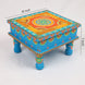 Hand Printed Wooden Decorative Chowki Sky Blue