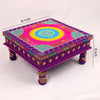 Hand Printed Wooden Decorative Chowki purple colour