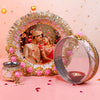 Pink Floral Personalised Picture Karwa Chauth Thali Set