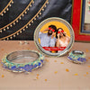 Green Designer With Personalised Picture Karwa Chauth Thali Set